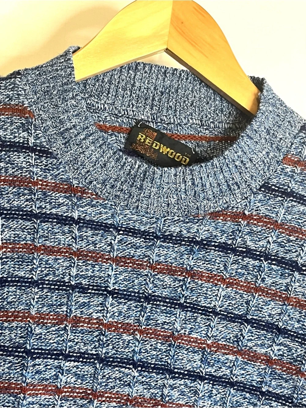 Vintage Redwood Men's Lightweight Blue & Red Striped Crewneck Sweater